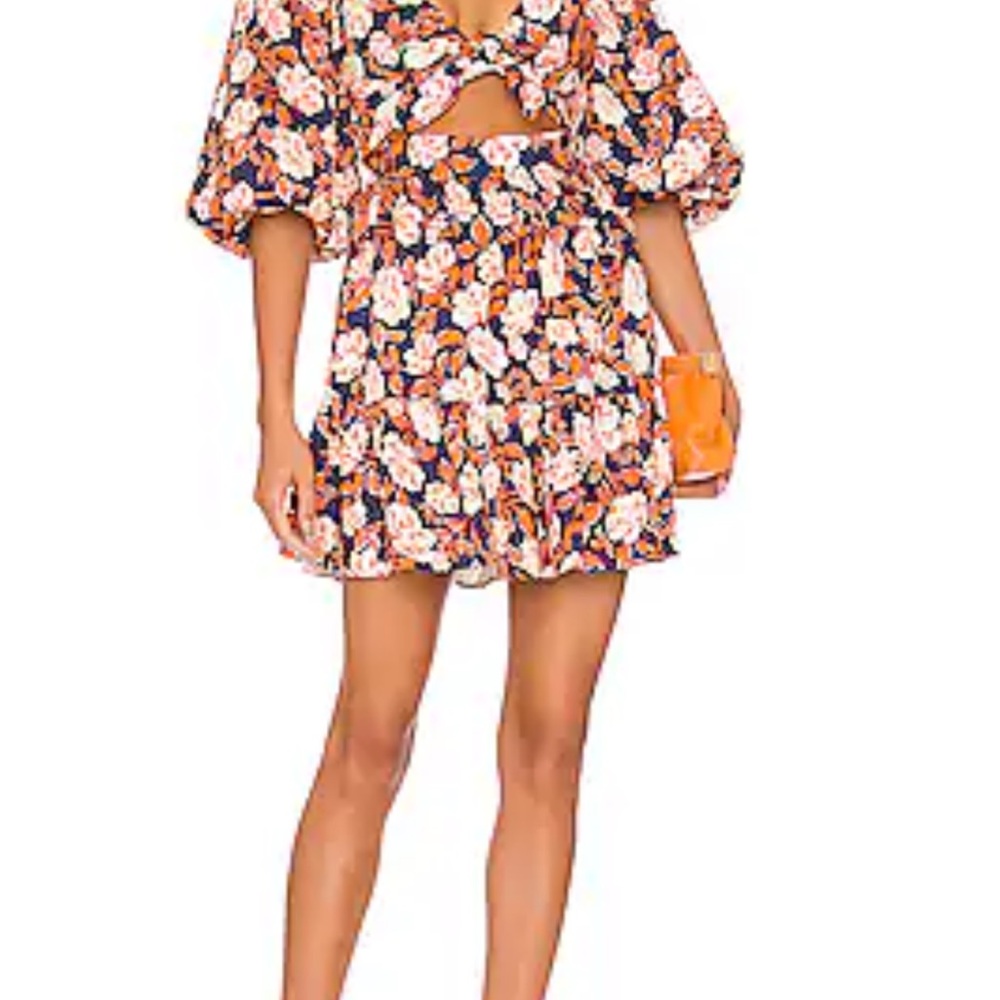 AMUR Navy and Orange Floral Mini Dress